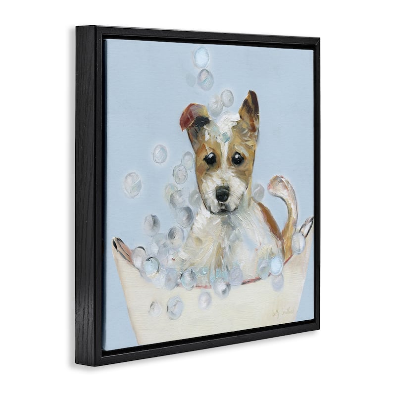 Stupell Fun Bubbles Puppy Bath Framed Floater Canvas Wall Art Design By Sally Swatland