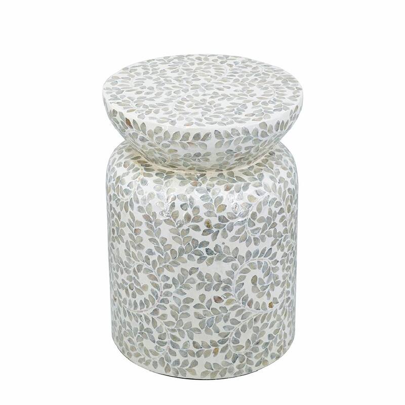 ​Eco-Friendly Capiz Table - Bamboo & White Shell Design, End Table, Side Table - 14x14x20"