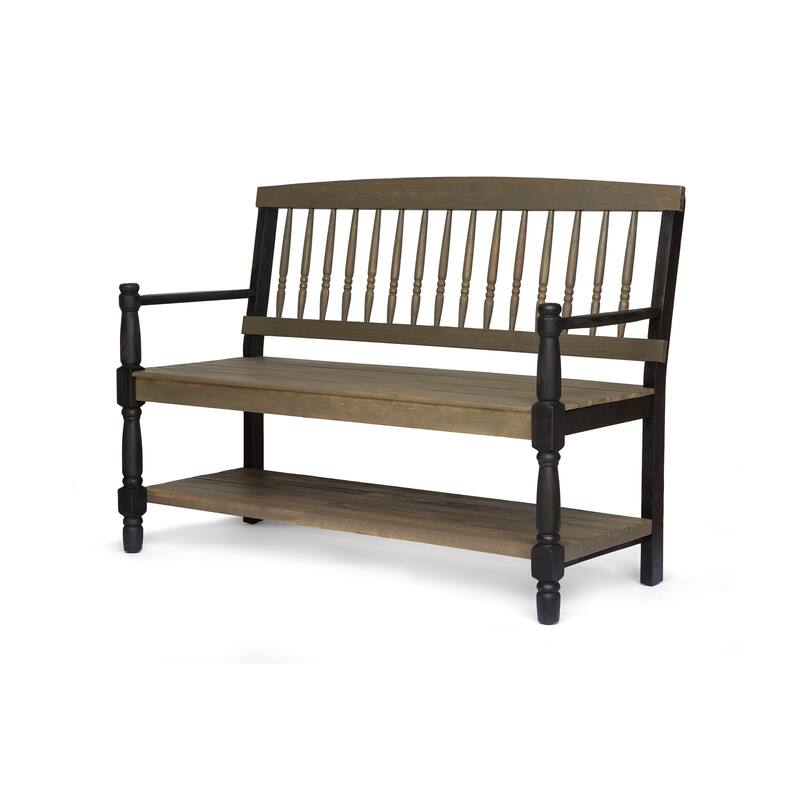Lennon Acacia Wood Bench with Shelf by Christopher Knight Home - Black