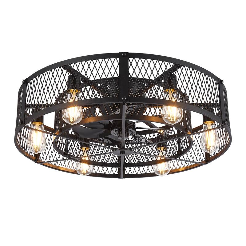 20-26Inch Caged Ceiling Fan with Light and Remote: APP Control Quiet DC Motor (E26 Bulbs Included) - Black - 26in