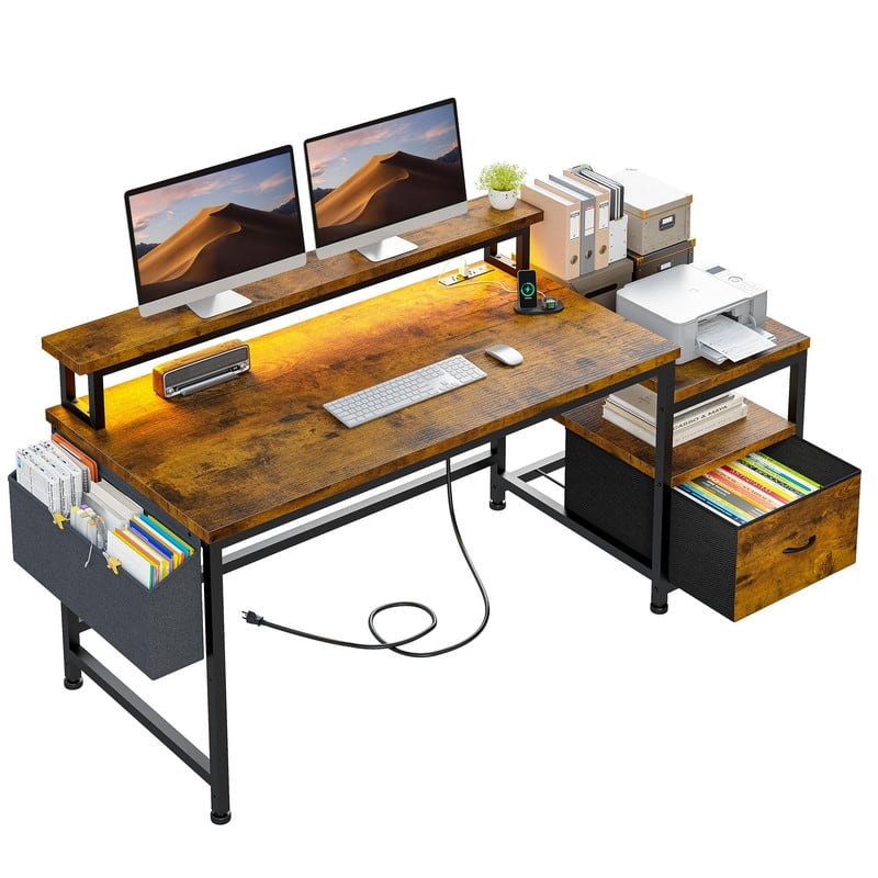 Long Desk with Stand Monitor