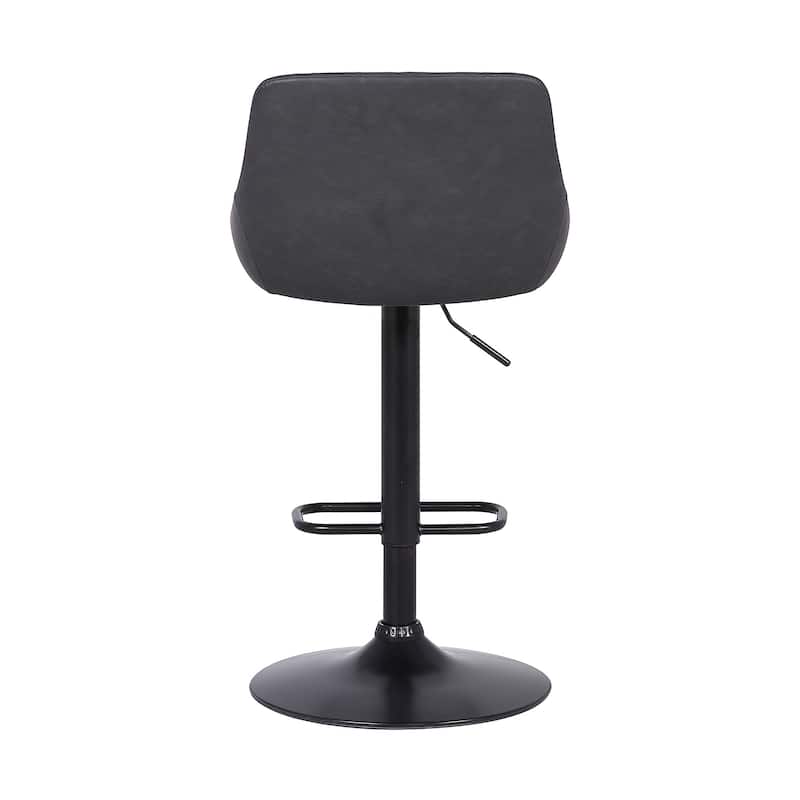 Grey Faux Leather and Black Metal Back Tufted Adjustable Bar Stool - 43.5" x 20.5" x 20.5"