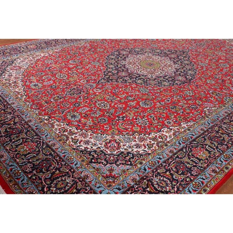 Traditional Floral Kashan Turkish Rug Medallion Machine-Made Carpet - 9'7" x 13'3"