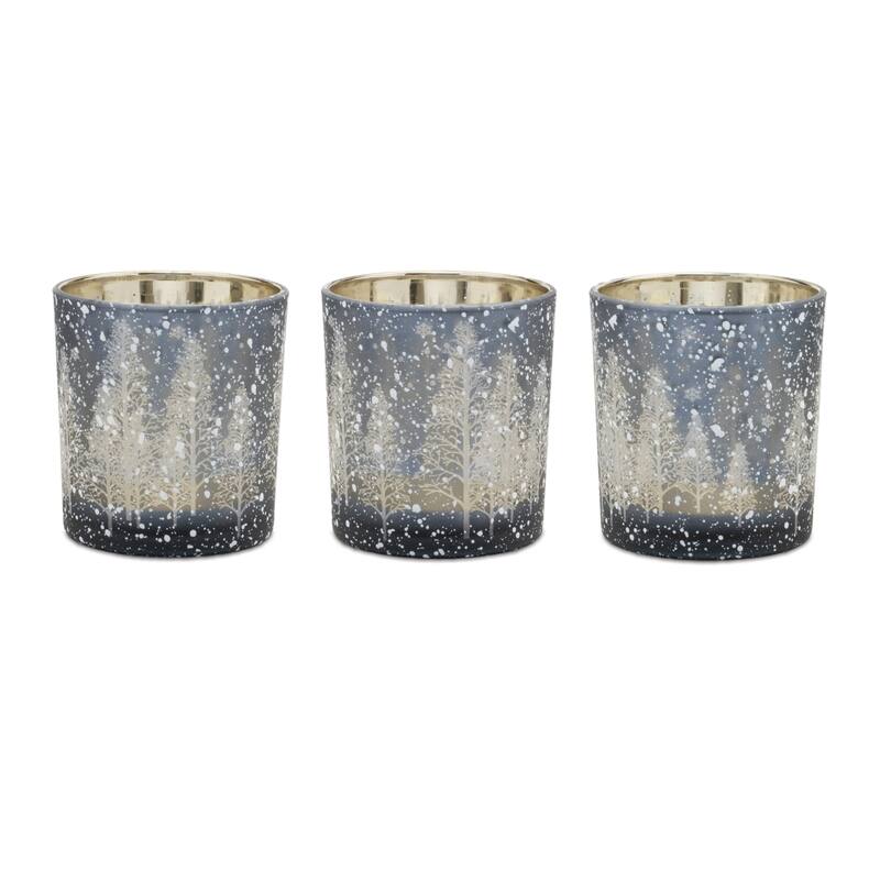 Pine Tree Glass Votive Candle Holders - 3" - Gray - Set of 3