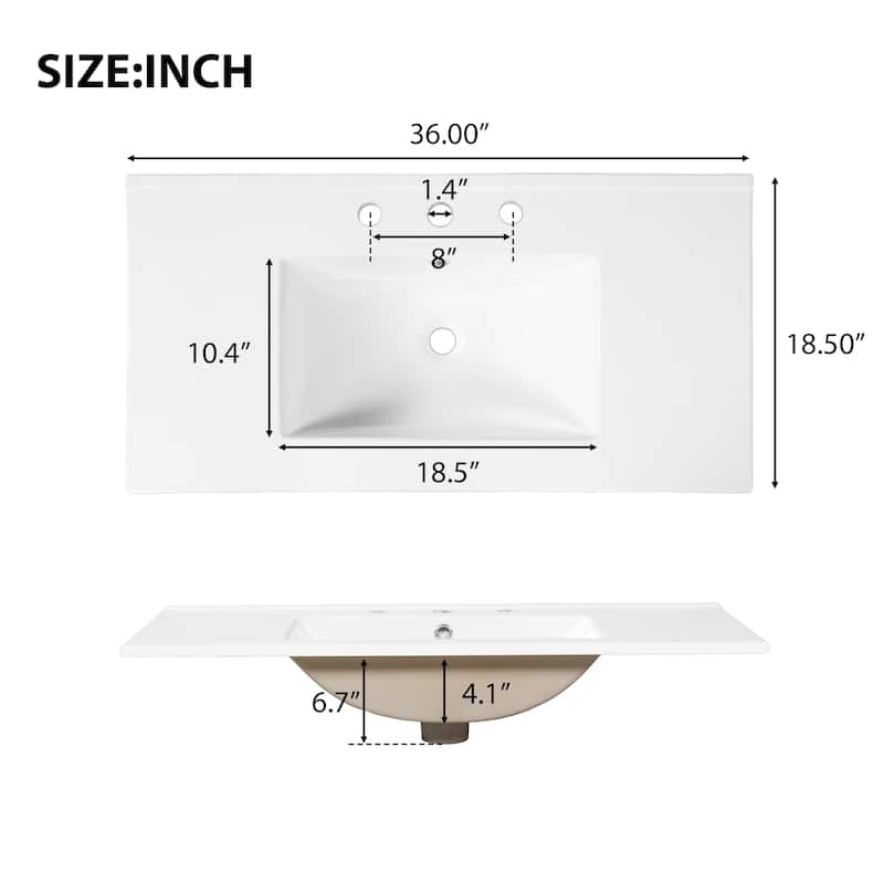 Christopher Knight Home - Modern 36" Freestanding Bathroom Vanity with Ceramic Sink, Dual Drawers, Flip-Up Storage - 36"W