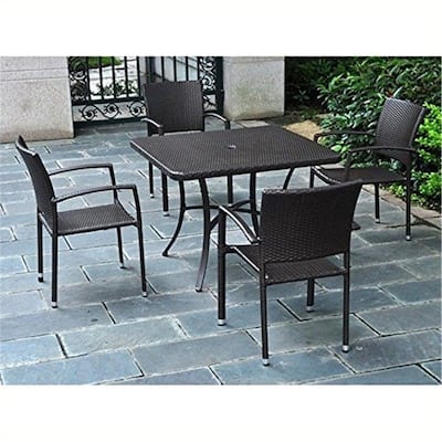 Modern Square Dining Set - Outdoor Patio Bistro Group - Resin Wicker Table & 4 Chairs