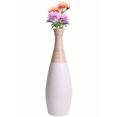 31.5 inch Spun Bamboo Tall Trumpet Floor Vase - Decorative Home Accent, Natural Bamboo, Indoor Decoration, Sustainable Materials