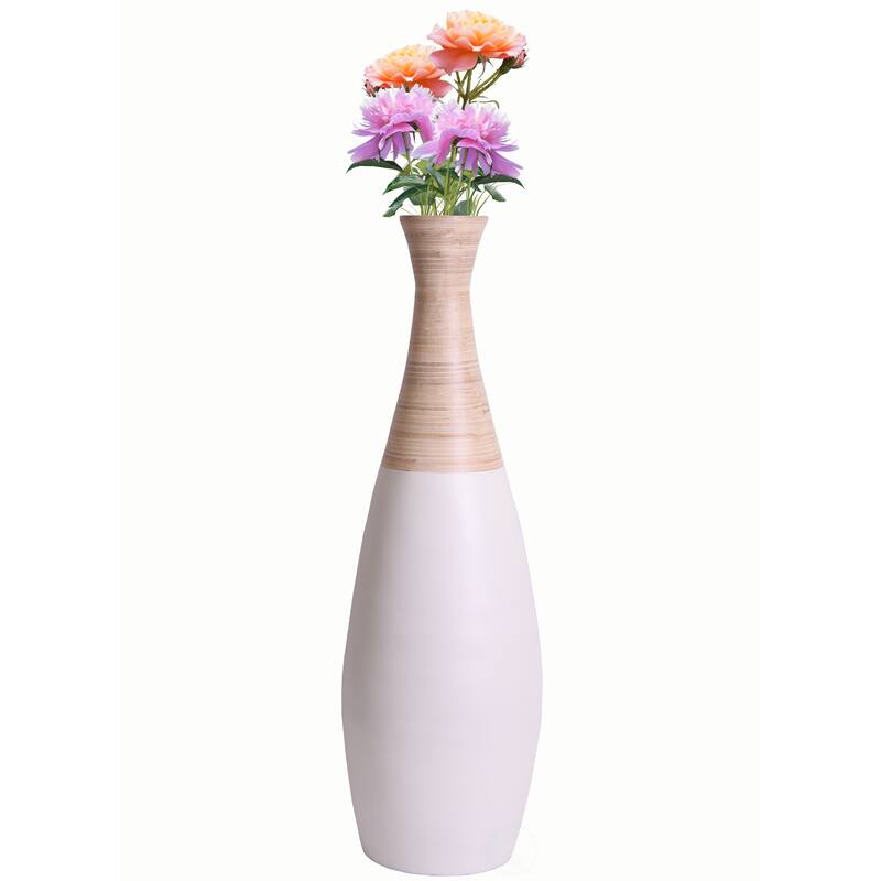 31.5 inch Spun Bamboo Tall Trumpet Floor Vase - Decorative Home Accent, Natural Bamboo, Indoor Decoration, Sustainable Materials - LARGE