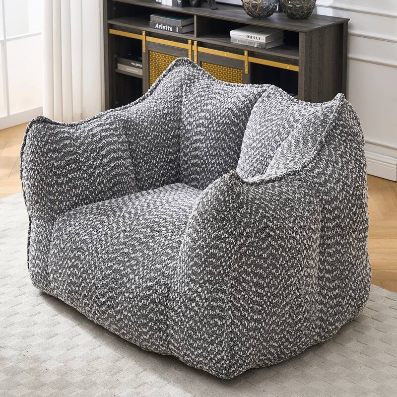 Chenille Square Bean Bag Chair, High Resilience Foam Lounge Chair, Cozy Aldult Lazy Sofa with Curved Armrests and Backrest