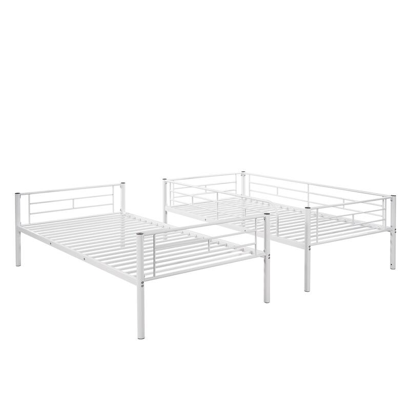 Twin over Twin Size Metal Bunk Bed with Fence and Ladder for Kids, Bedroom