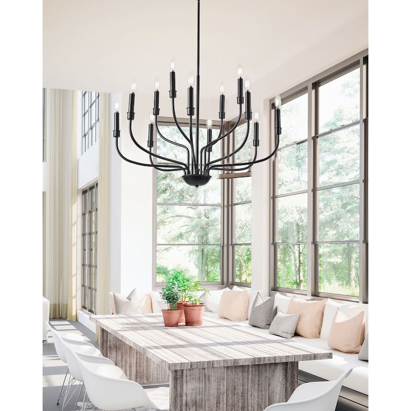 12-Lights Creative Candle Shape Dimmable Chandelier - 32.3"D×4.7"W×68.1"H (Adjustable)