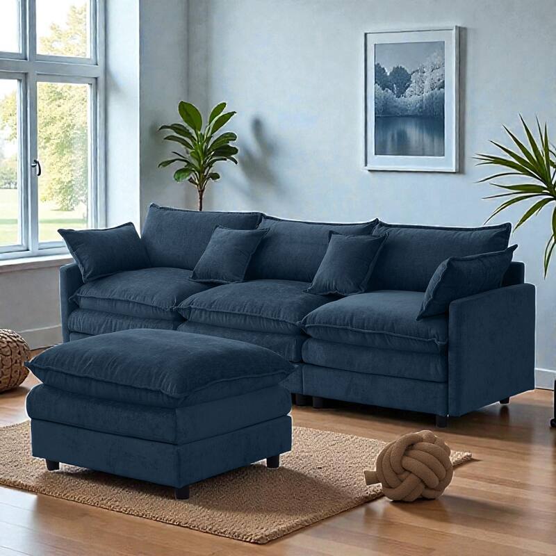 105" L-Shaped Modular Sectional Sofa with Ottoman, Soft Chenille Upholstery, 3-Seater Couch