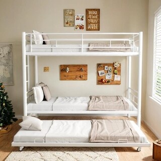Sturdy Metal Twin Bunk Bed, Noise Reduced with Safety Guardrail