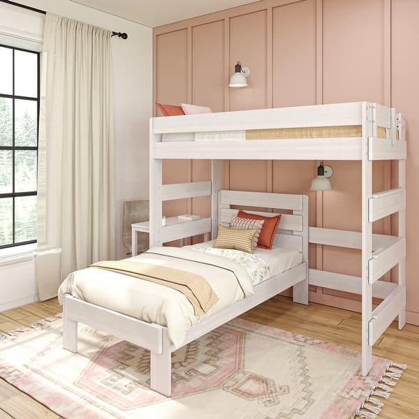 slide 2 of 17, Max and Lily Farmhouse Twin over Twin L-Shaped Bunk Bed with Desk