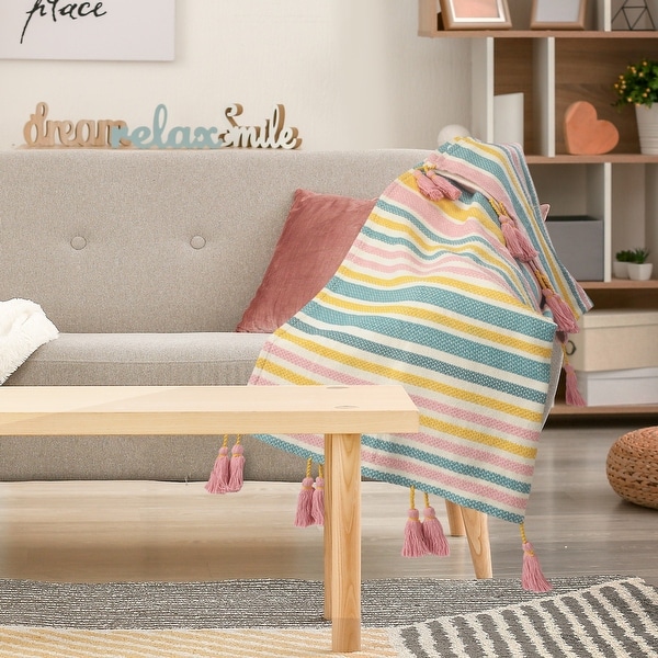 Sevita Pink Blue and Sunny Striped Standard Size Throw Blanket
