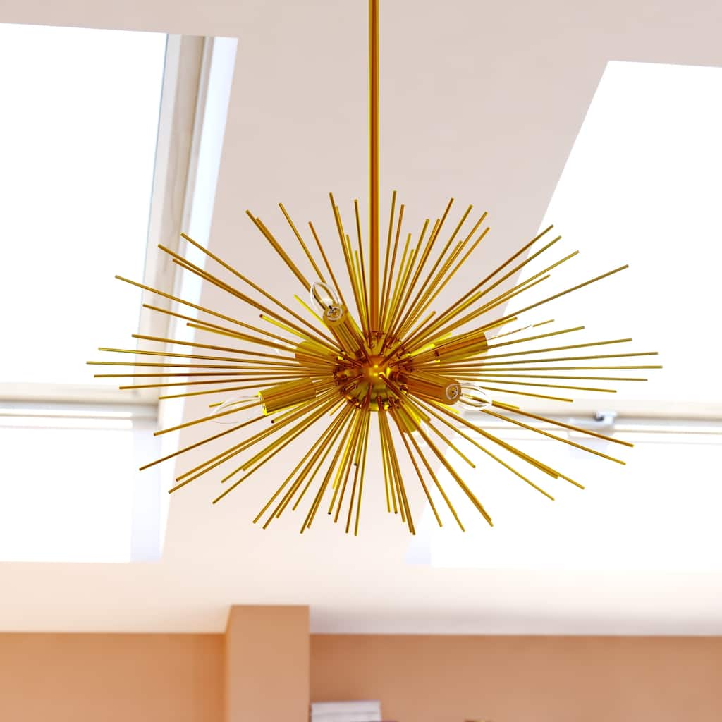 Nikko 6L Starburst Gold Mid-Century Modern Pendant Light - 28-in W x 26-in H x 28-in D