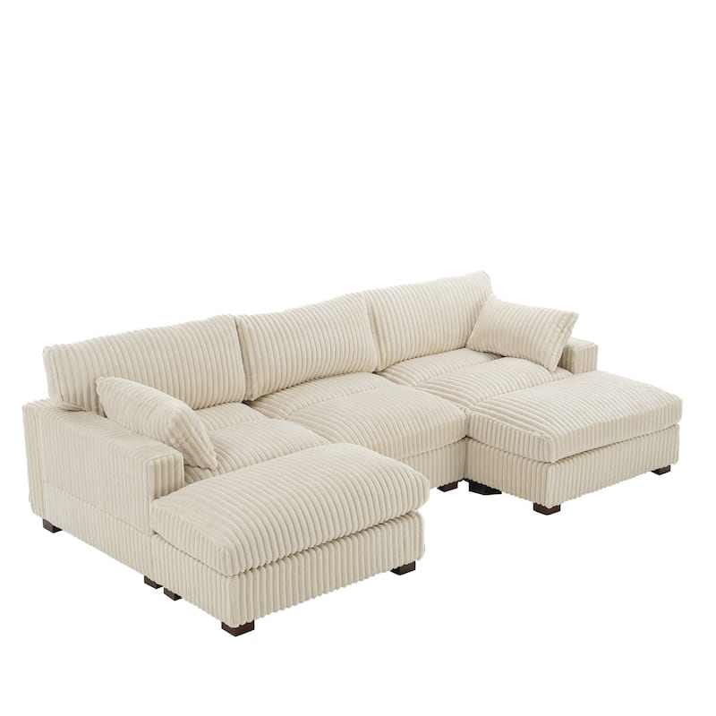 Modern Oversized Plush Corduroy Modular Sectional Sofa with 2 Ottomans