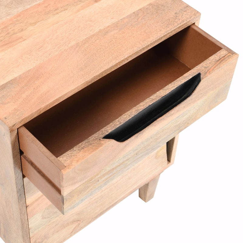 Solid Mango Wood Nightstand - Natural Finish with Drawer & Cabinet