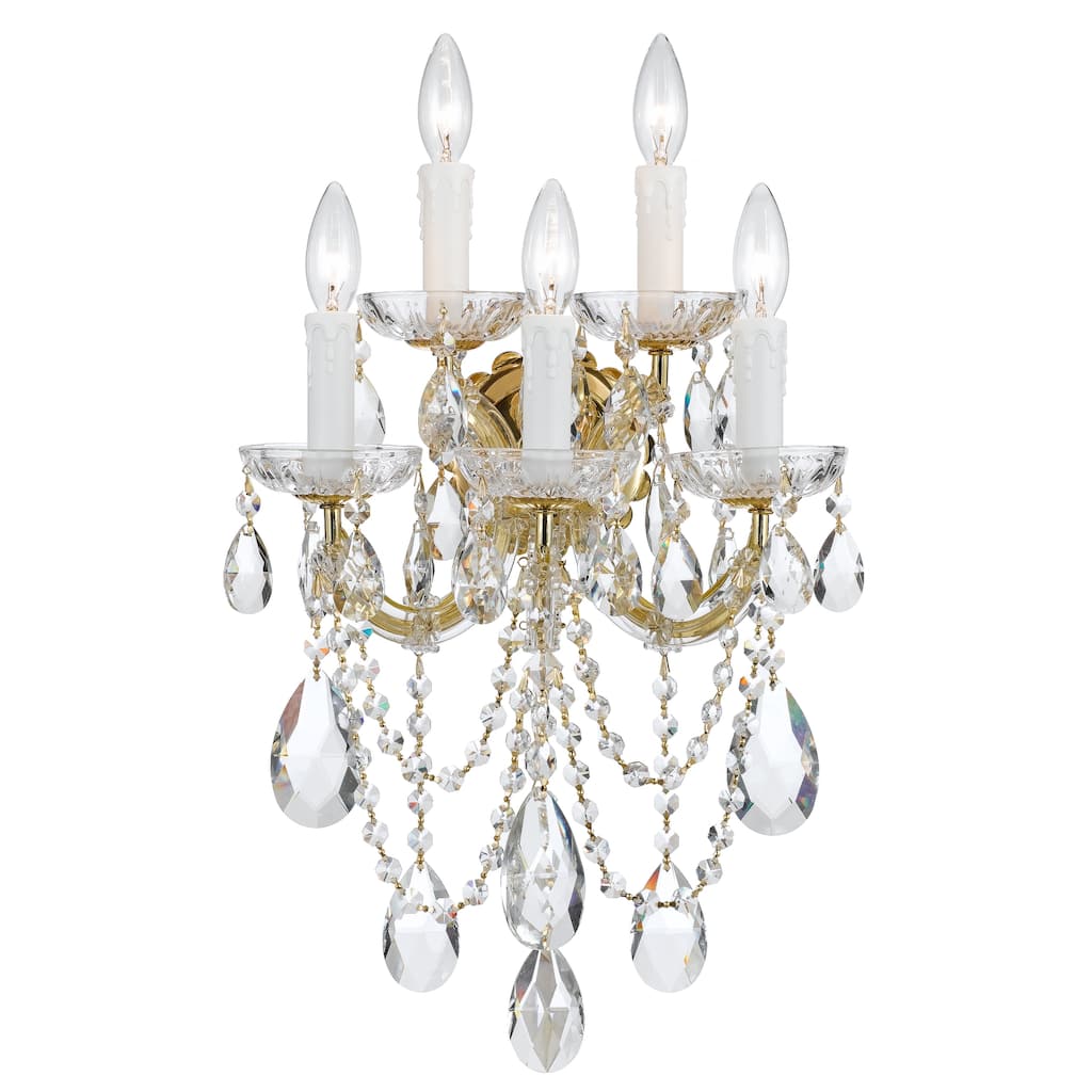 Maria Theresa 5 Light Clear Crystal Gold Sconce - 13.5'' W x 22.5'' H x 9'' D