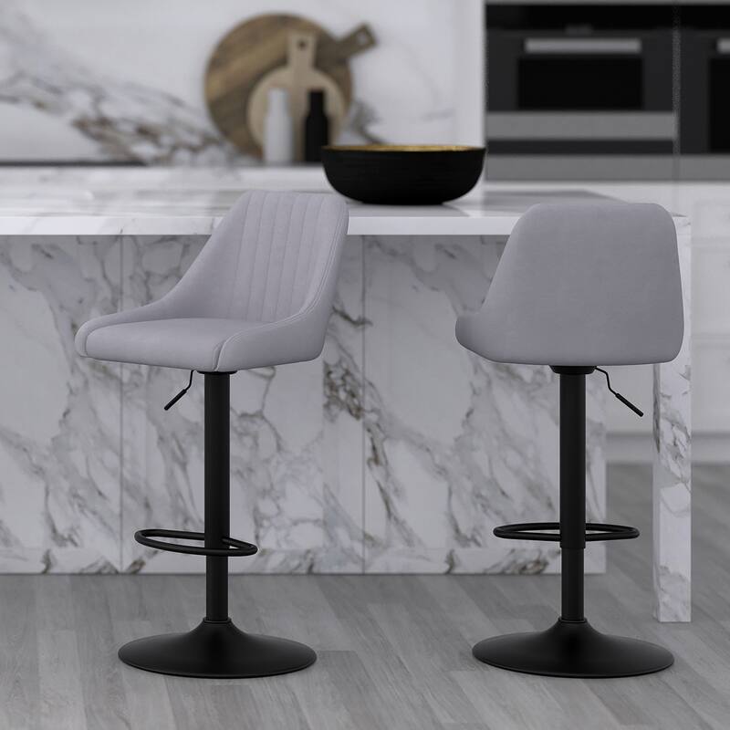 Modern Fabric and Metal Adjustable Air-Lift Stool with Swivel, Set of 4 - Grey and Black