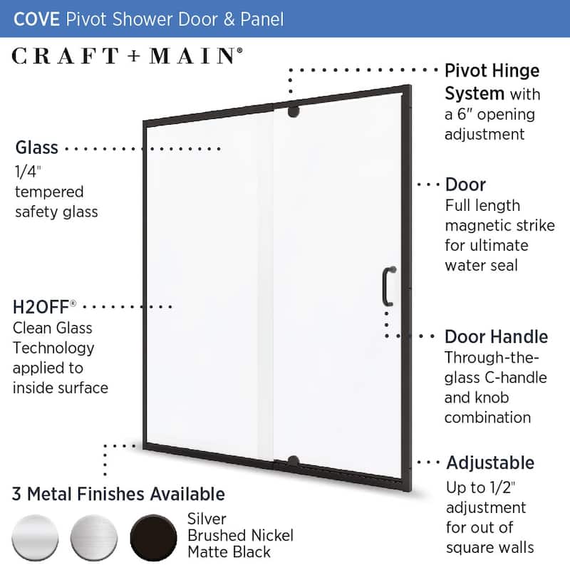 CRAFT + MAIN CVDP4269-CL Cove 69" High x 42" Wide Pivot Semi Frameless