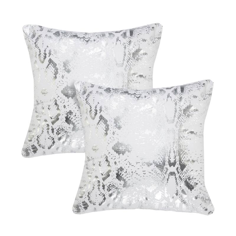 Metallic Snakeskin Throw Pillows - 20" - White and Silver - Set of 2