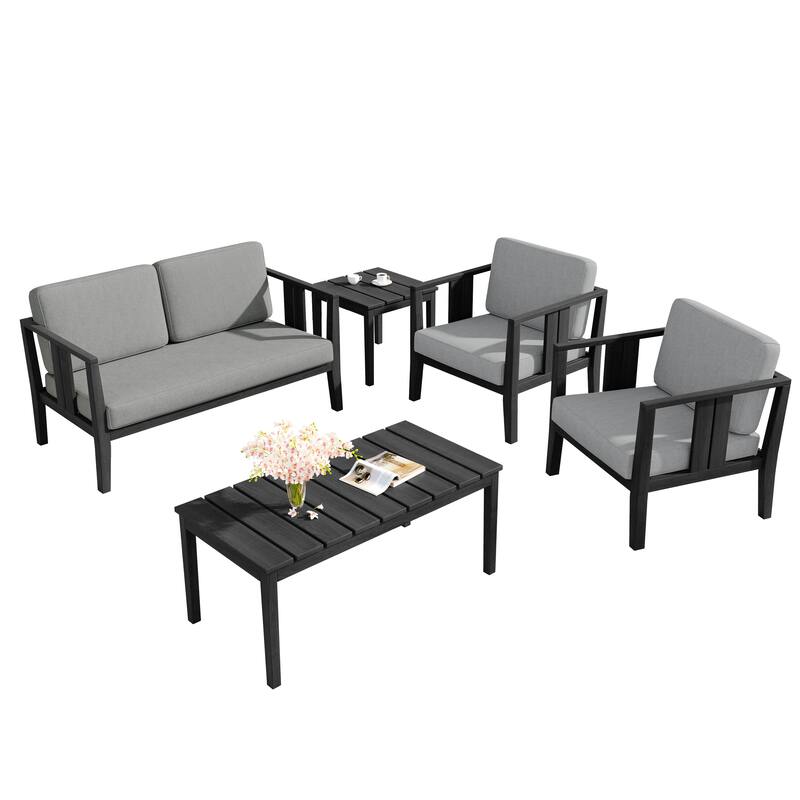 5-Piece Patio Furniture Solid Teak Outdoor Conversation Set