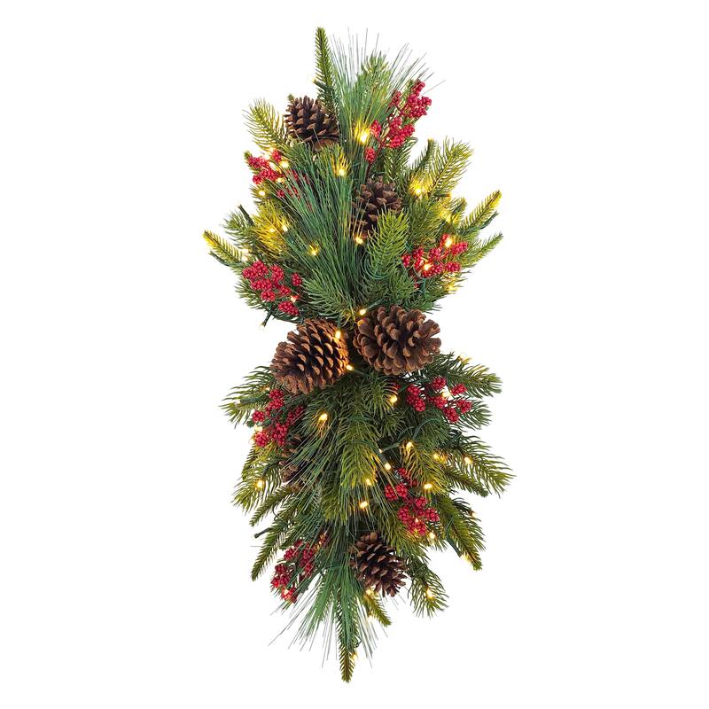 Puleo International 28" Pre-Lit Artificial Adorned Battery-Operated Banister Swag