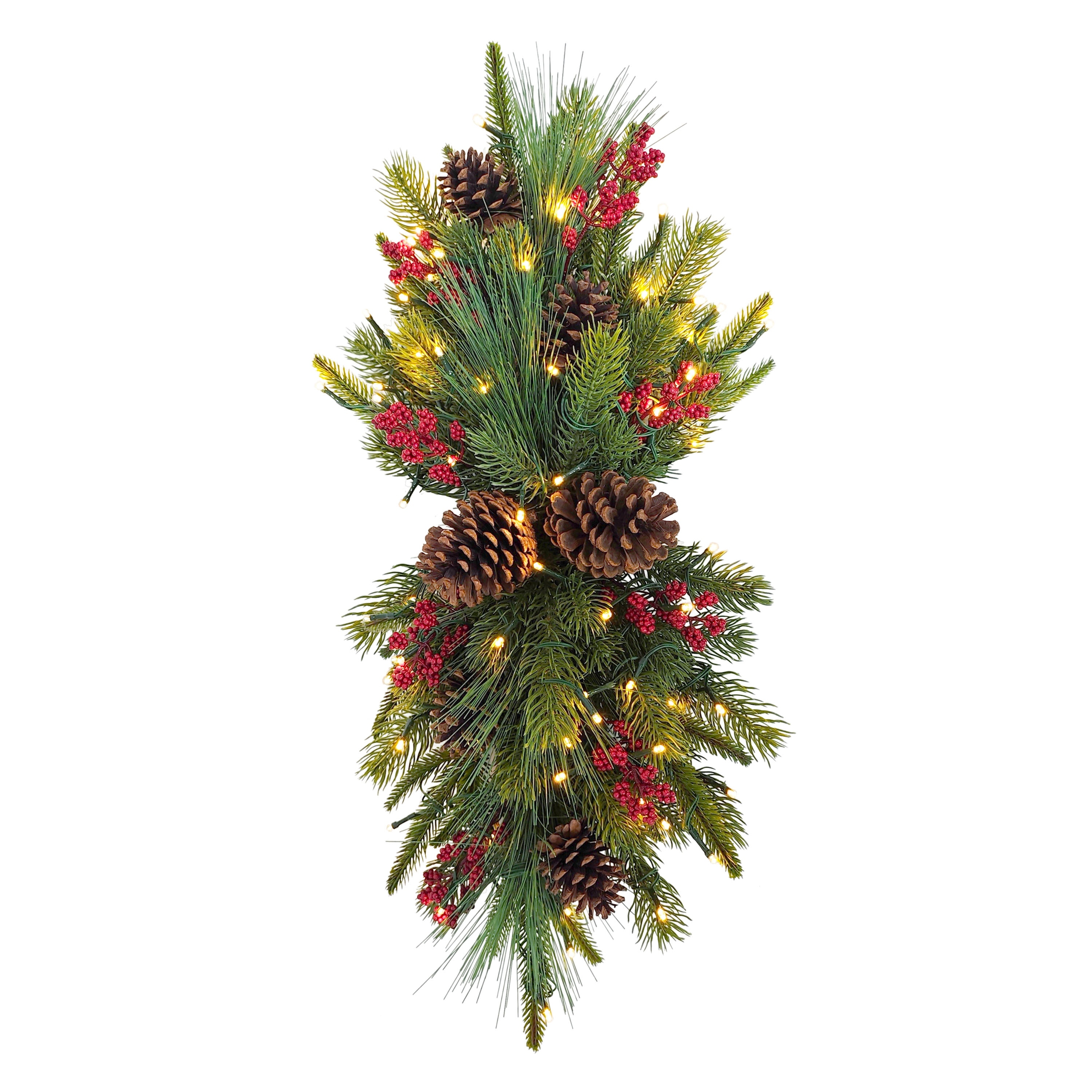 Puleo International 28" Pre-Lit Artificial Adorned Battery-Operated Banister Swag