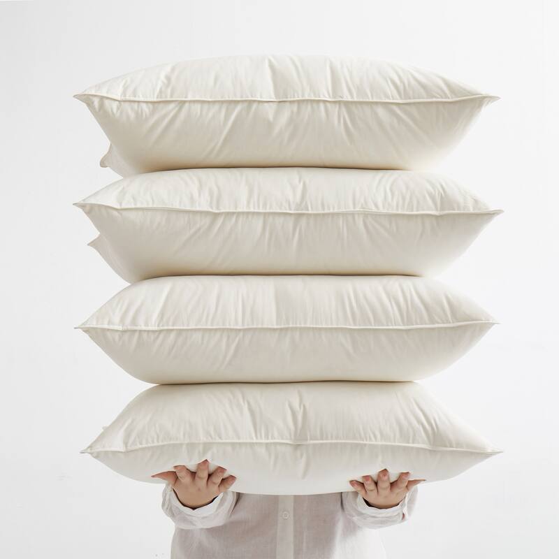 Set of 2 Down Feather Pillow-in-a-pillow Bed Pillows with 100% Organic Cotton Cover - Off-White