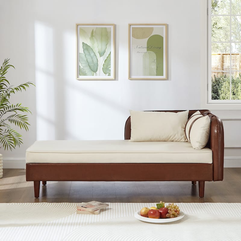 65" Storage Chaise Lounge Sofa with PU and Velvet Upholstery, Modern Sleeper Sofa with Hidden Storage