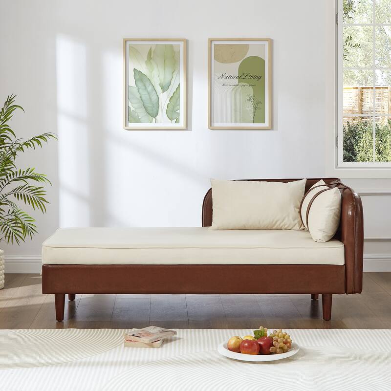 Roomfitters 65" Storage Chaise Lounge Sofa, Modern Indoor Daybed with Wooden Legs for Bedroom Living Room