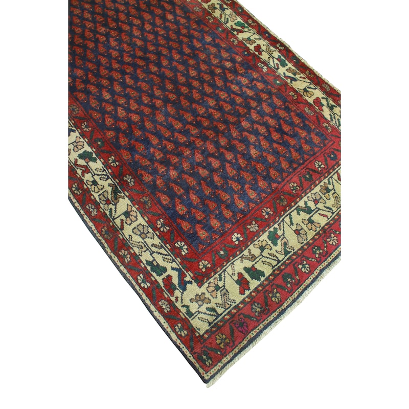 Fine Vintage Distressed Stephani Navy/Burgundy Runner - 3'8" x 8'9"