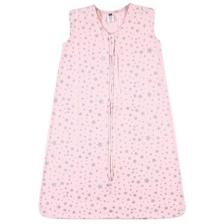 Hudson Baby Infant Girl Cotton Sleeveless Wearable Sleeping Bag, Sack, Blanket, Silver Pink Star