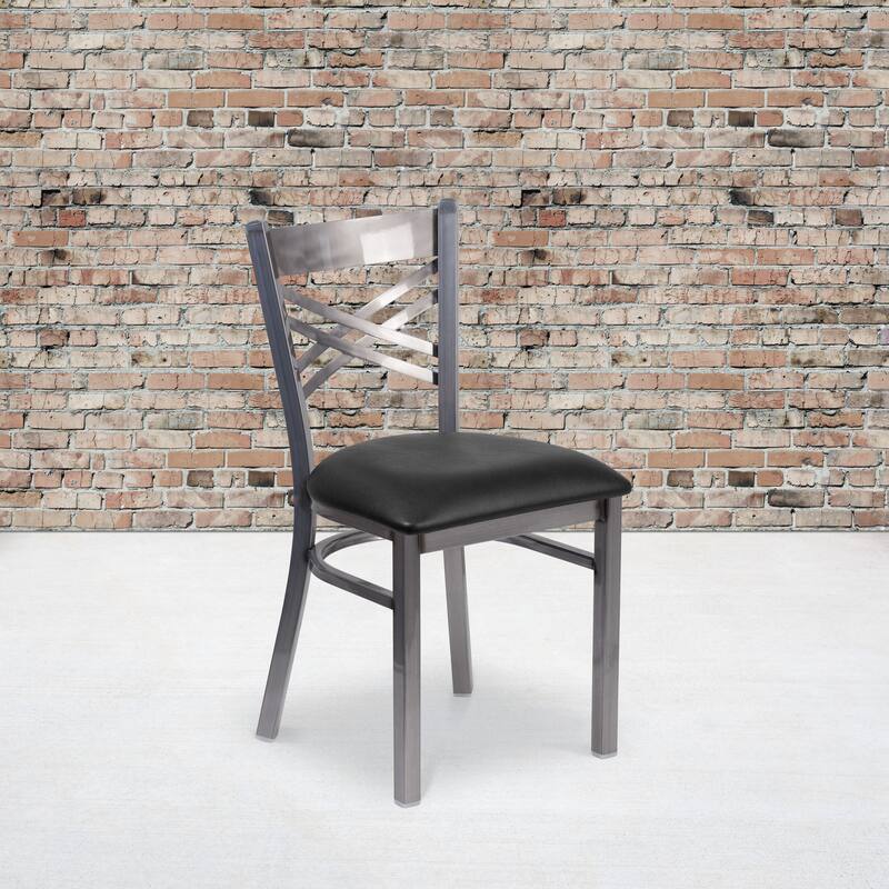 2 Pack Clear Coated ''X'' Back Metal Restaurant Chair - 16.5"W x 17"D x 32.25"H