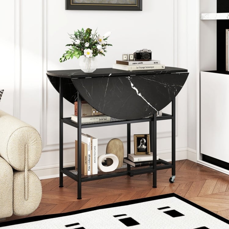 Foldable Round Dining Table with Storage Shelves for Small Spaces - 40" x 32"