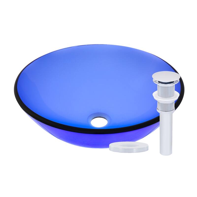 Miseno Circular 16-1/2" Tempered Glass Vessel Bathroom Sink with Drain - Polished Chrome Drain