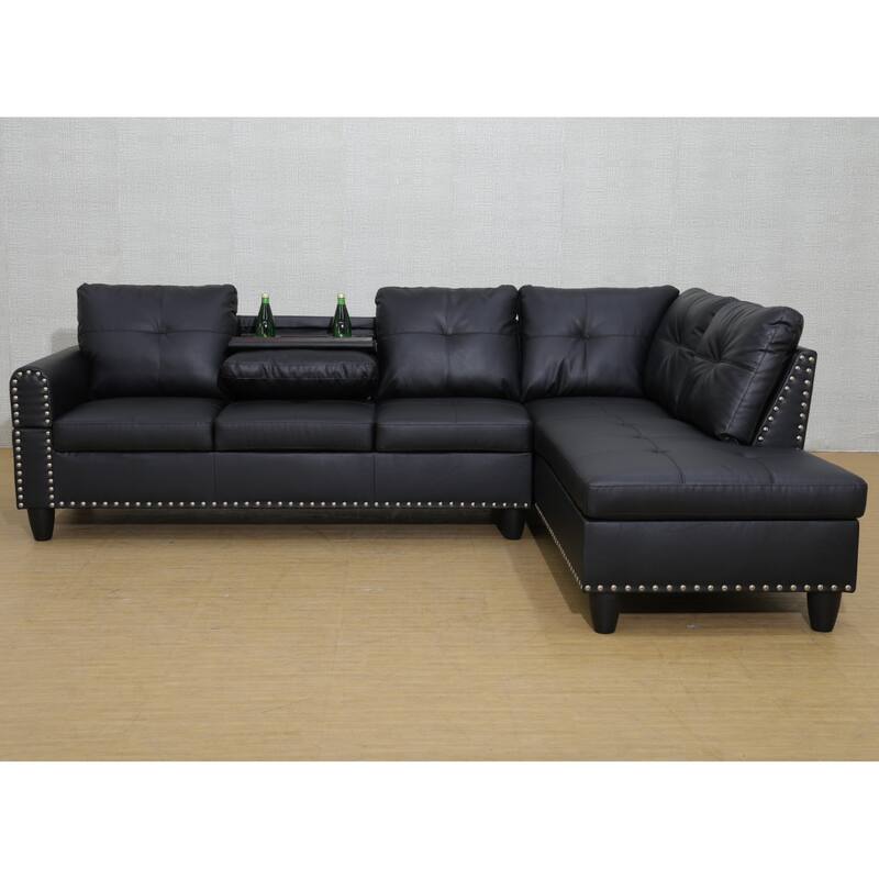 KISRAIS 97.5" Wide 2-Piece Vegan Leather Sectional Sofa Set for Small Space