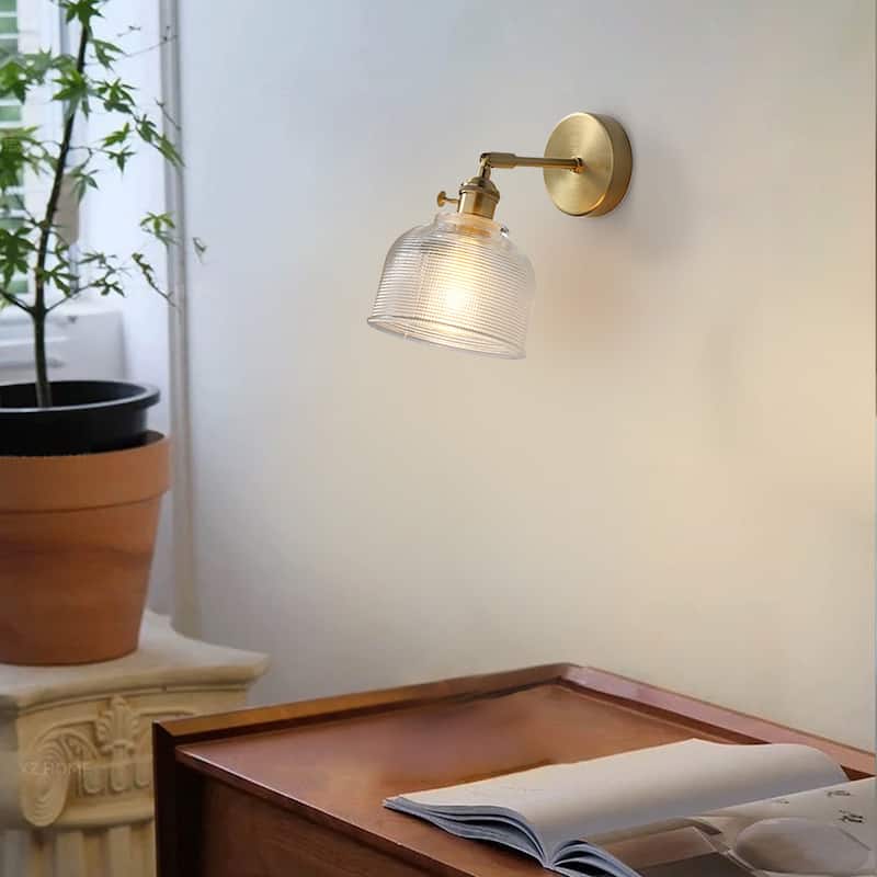 1-Light Gold Bathroom Light Fixtures Glass Wall Sconce