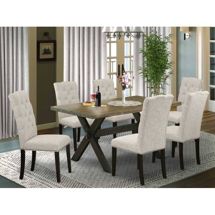 Elegant 7-Piece Dining Set - Rectangular Table with 6 Upholstered Chairs - Modern Dining Room Furniture - 60