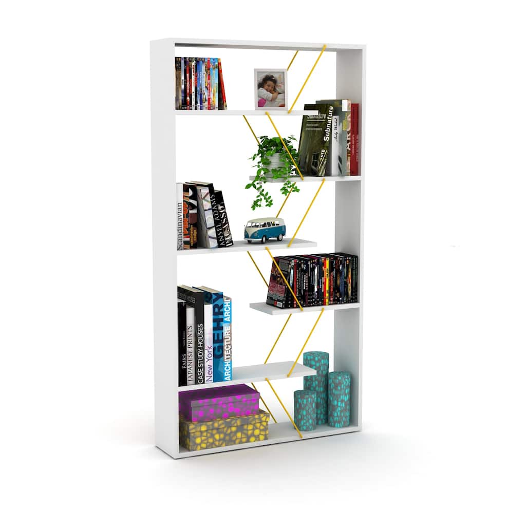 Furnish Home Store Wood Frame Etagere Open Back 6 Shelves Bookcase Industrial Bookshelf