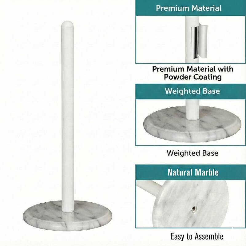 Creative Home White Marble Upright Paper Towel Holder with White Metal Pole