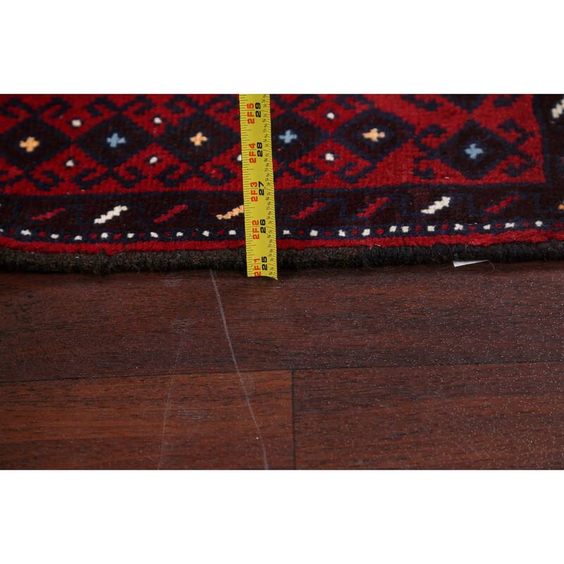 Geometric Balouch Persian Runner Rug Hand-knotted Wool Carpet - 3'3" x 6'7"