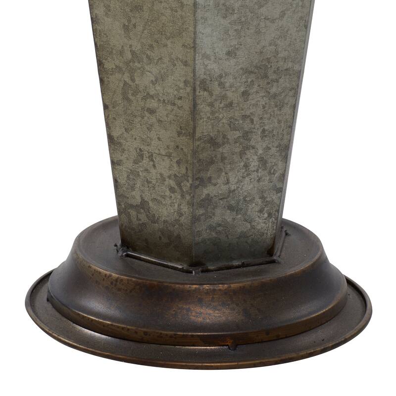 Gray Metal Galvanized Umbrella Stand with Copper Base and Handle