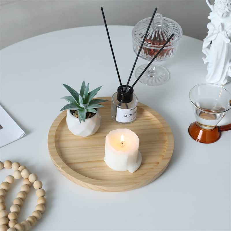 Kishen Ridge Round Natural Wood Glossy Tray - Brown
