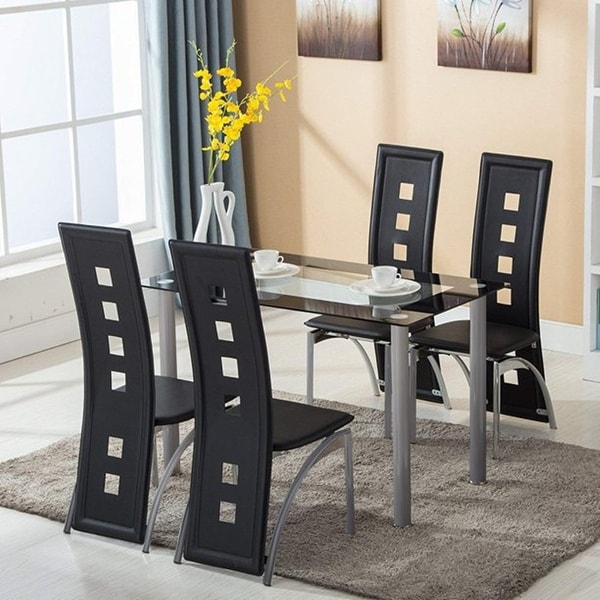 110cm Dining Table Set Tempered Glass Dining Table with 4pcs