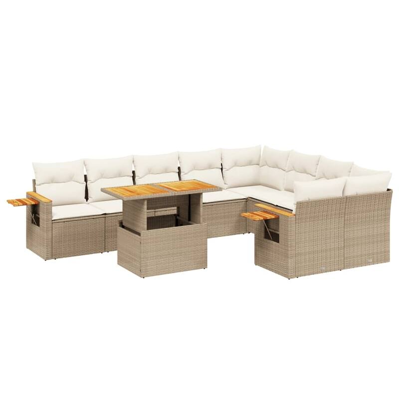 vidaXL Patio Sofa Set with Cushions Outdoor Furniture 10 Piece Poly Rattan - 21.7 x 39.4 x 28.7 in