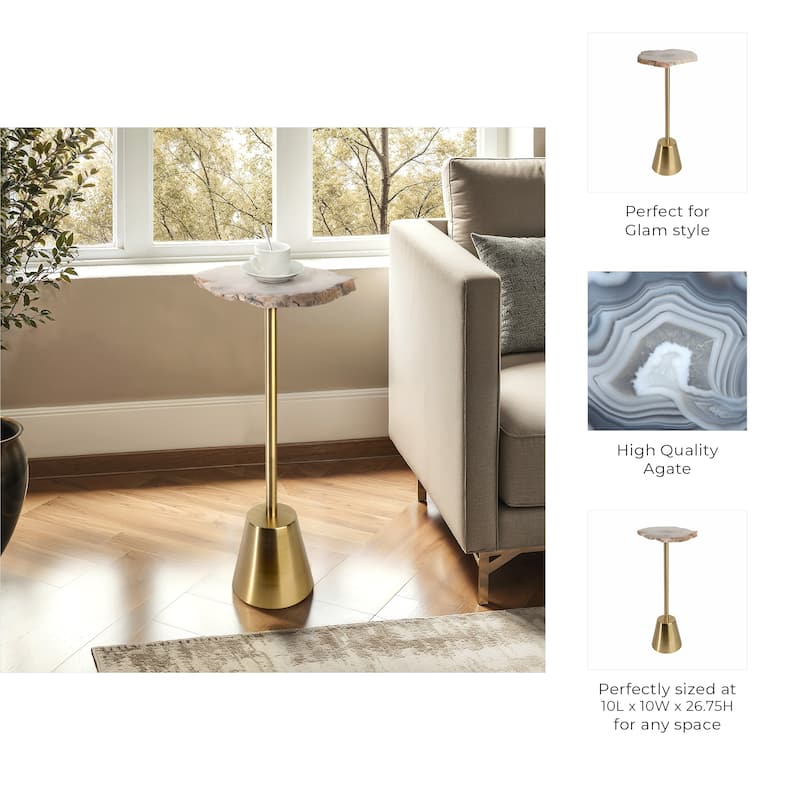 Freeform Agate Natural Edge Side Table with Metal Base
