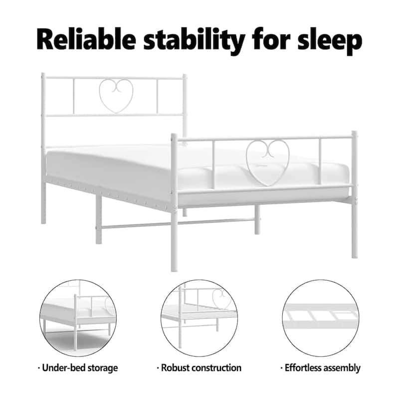 vidaXL Twin Metal Bed Frame with Headboard, White, No Mattress - 77.2" x 41.3" x 35.4"