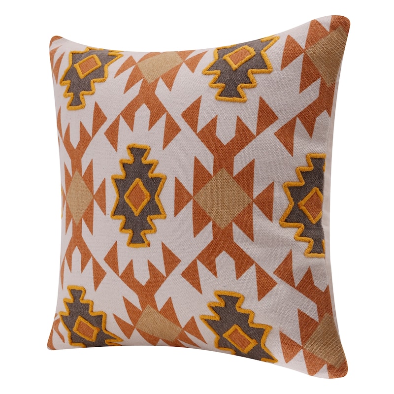 Sevita Handmade Orange/Off-White Sevitawestern Cotton Throw Pillow, 20" x 20"